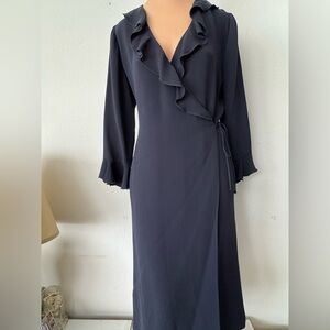 DANA BUCHMAN 100% Silk Elegant  Ruffle Wrap Dress Size 10 Retail $328 NWT